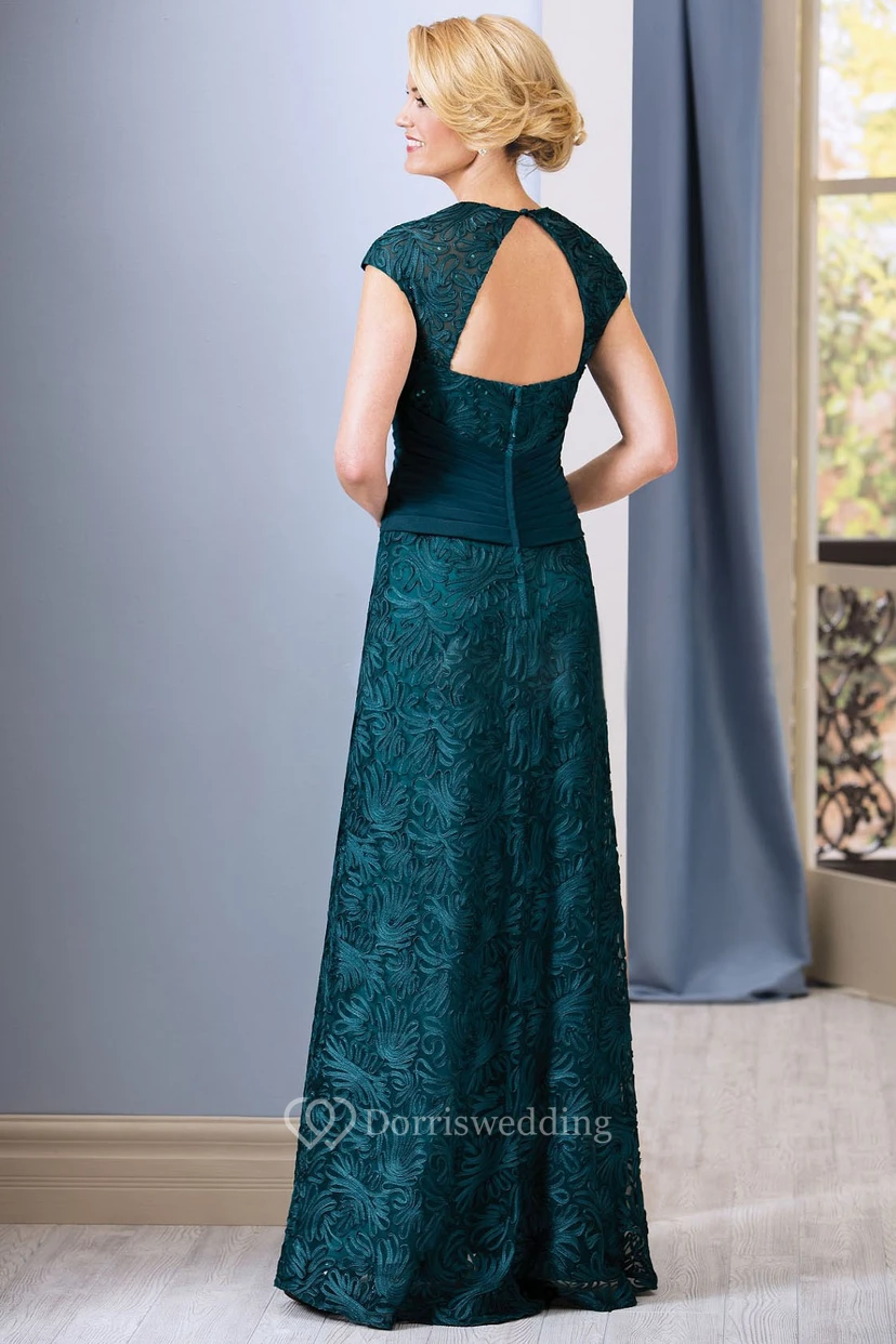 Cap-Sleeved Mother Of The Bride Dress With Crisscross Ruches And Keyhole Back view 2