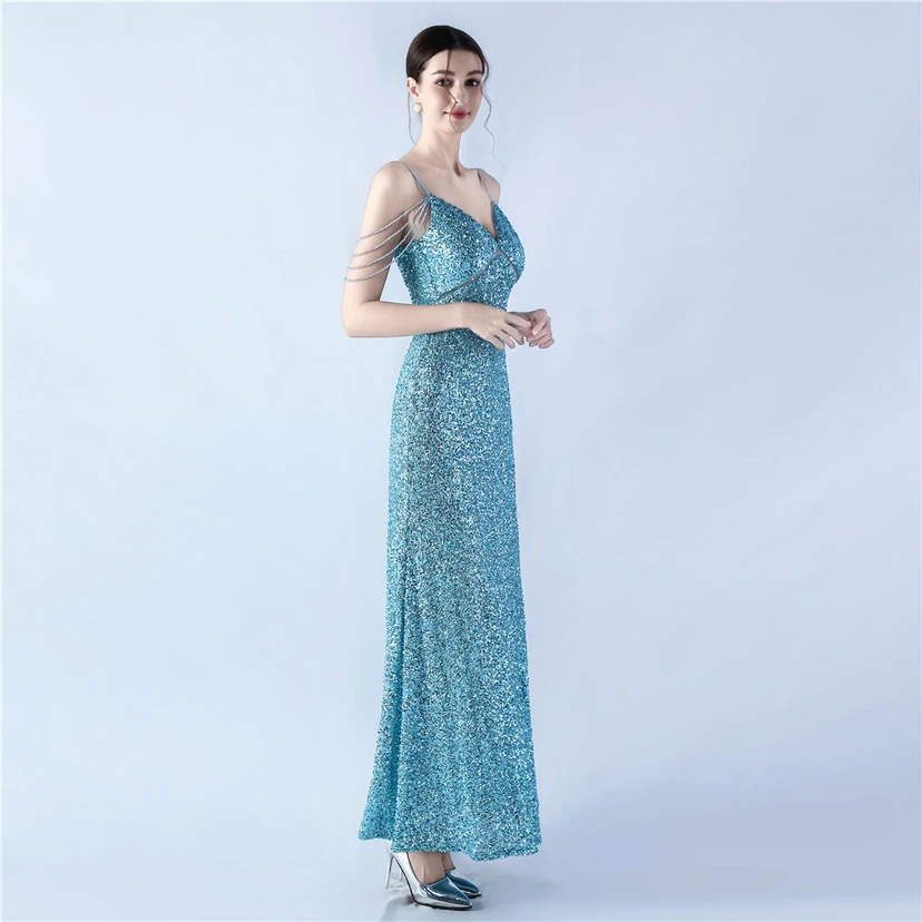Sling A-Line Large Swing Mesh Sequin Evening Dress view 67