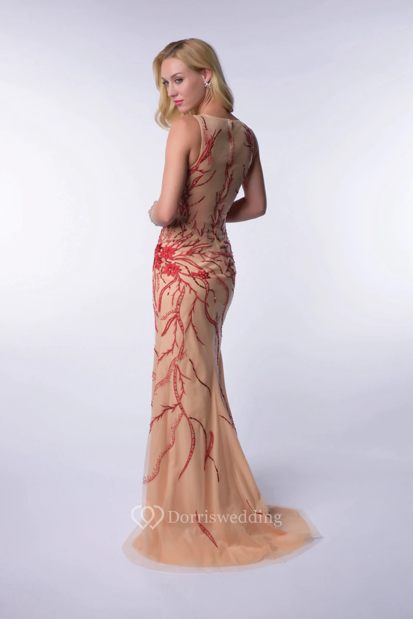 Sleeveless Sheath Tulle Homecoming Dress Featuring Beaded Design view 2