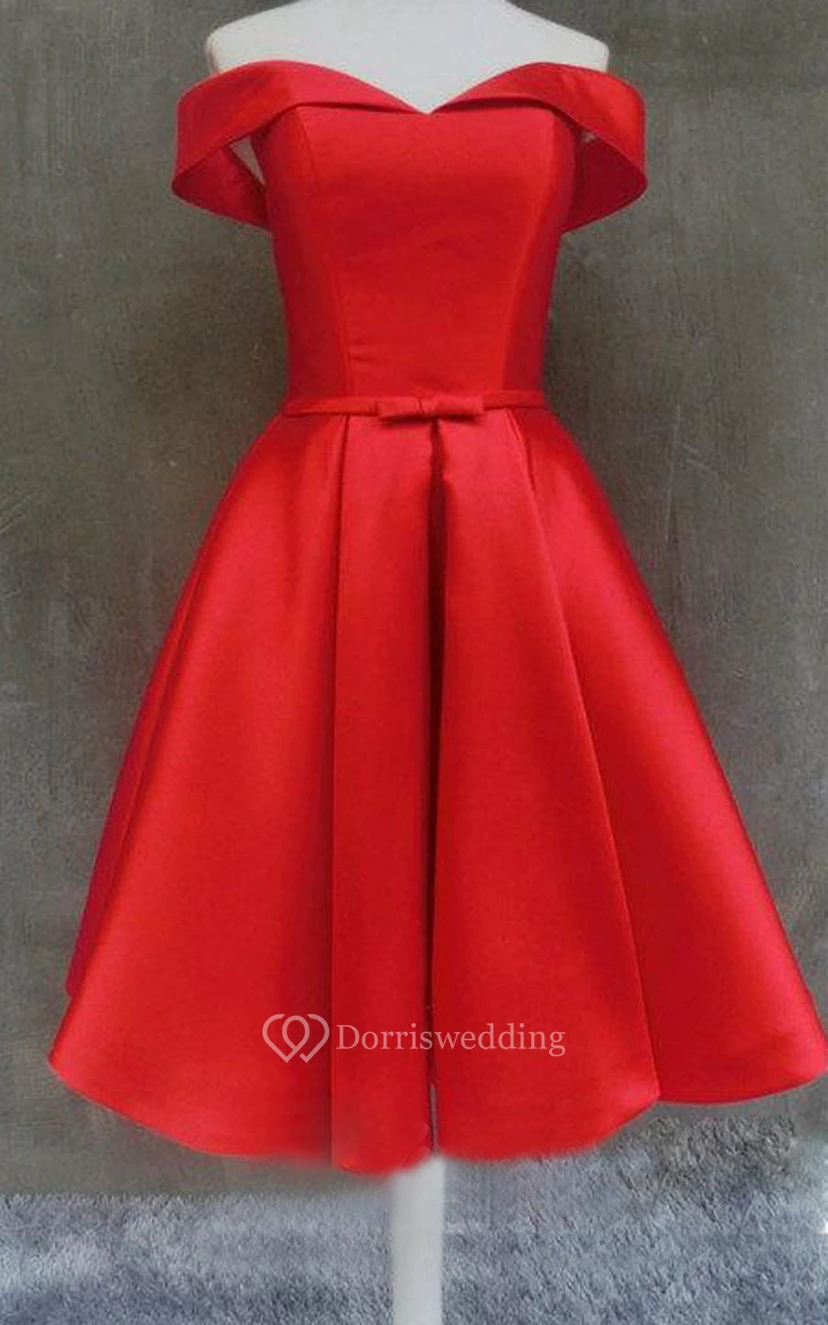 Short Off-the-shoulder Satin Dress With Lace-up Back