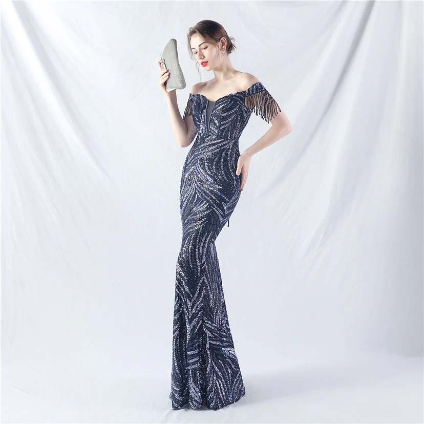 Palace Herringbone Waist Strap Heavy-Crafted Beaded High-End Evening Dress view 25