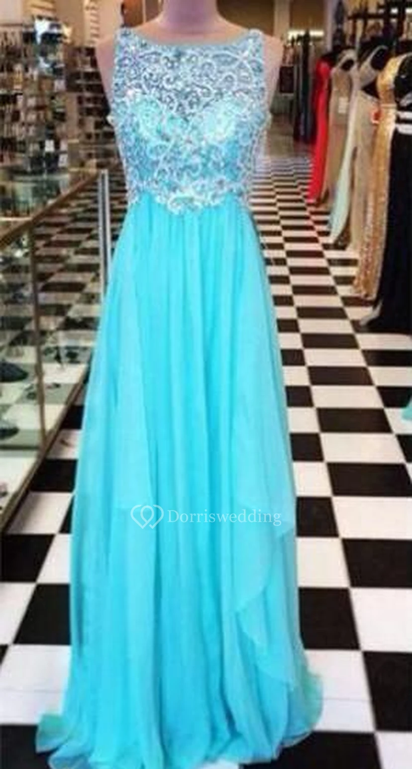 Delicate Crystals Chiffon A-line Evening Dress Zipper Illusion