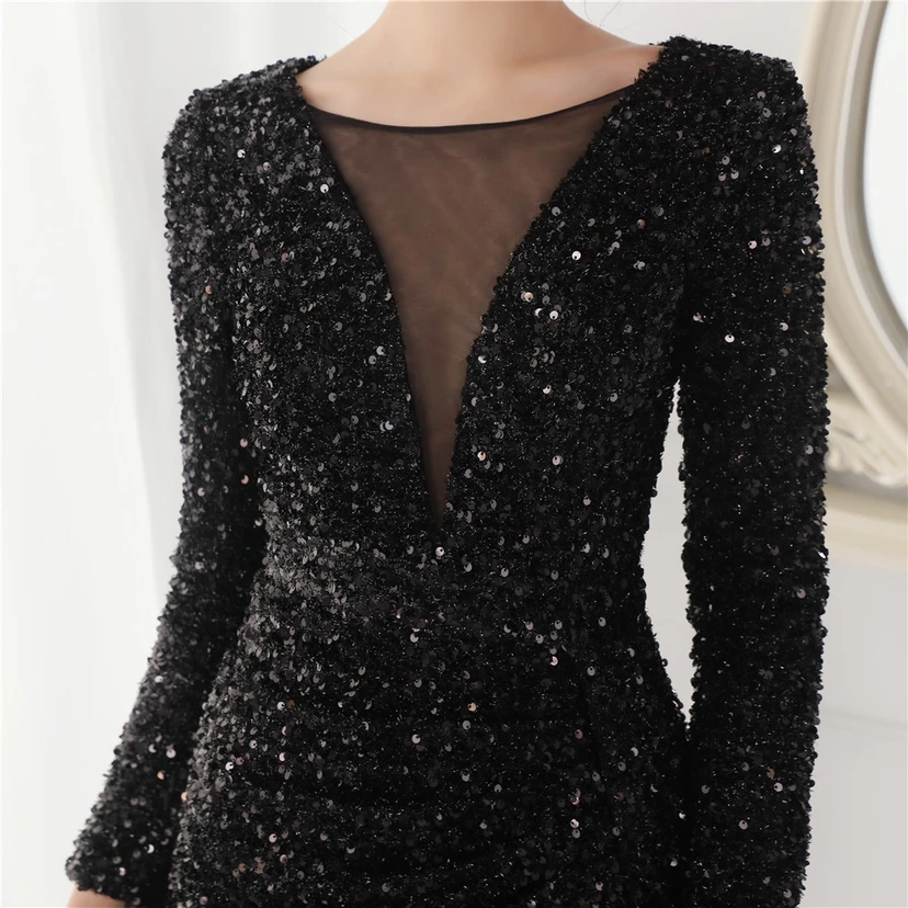 Elegantes, langes Paillettenkleid mit langen Ärmeln und Meerjungfrauenschnitt – ein Abendkleid im Aura-Queen-Stil für festliche Anlässe. view 16