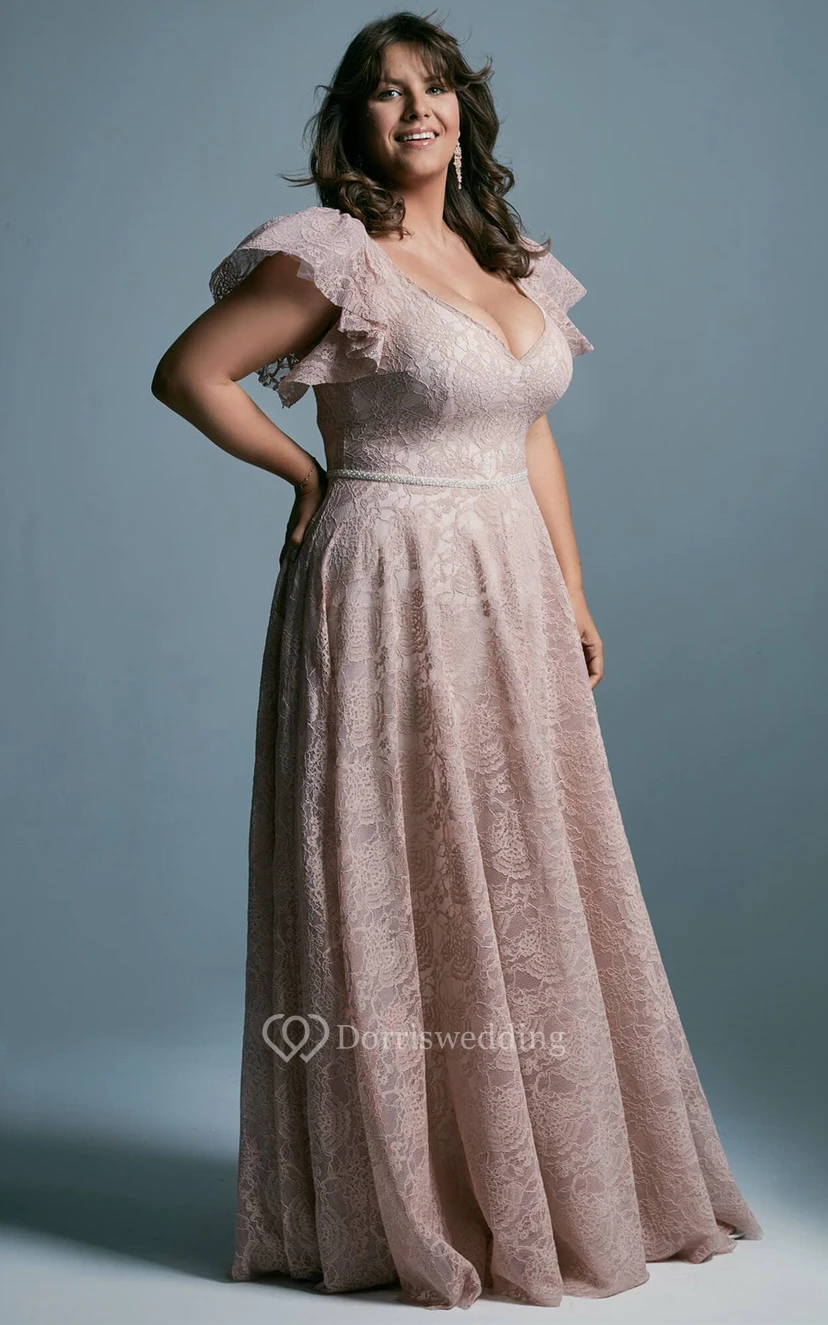 Plus Size Romantic A Line Dress with Ruching view 3