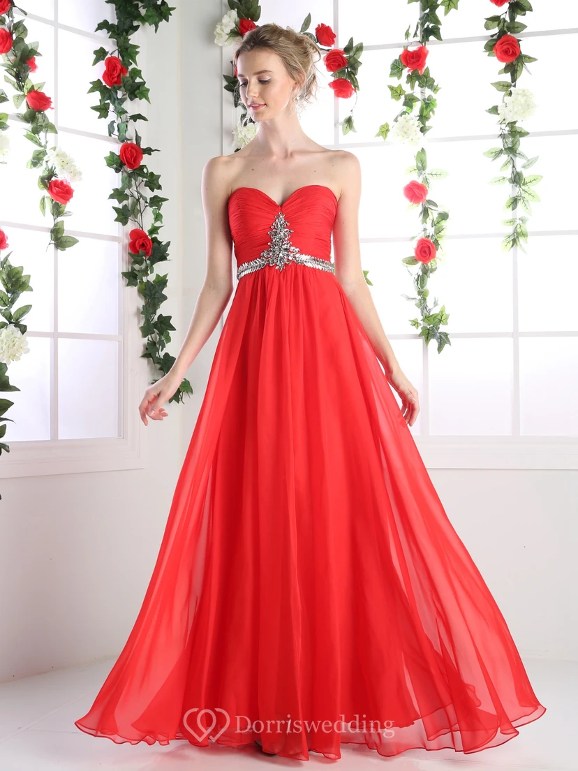 A-Line Sweetheart Sleeveless Chiffon Backless Dress With Ruching And Beading
