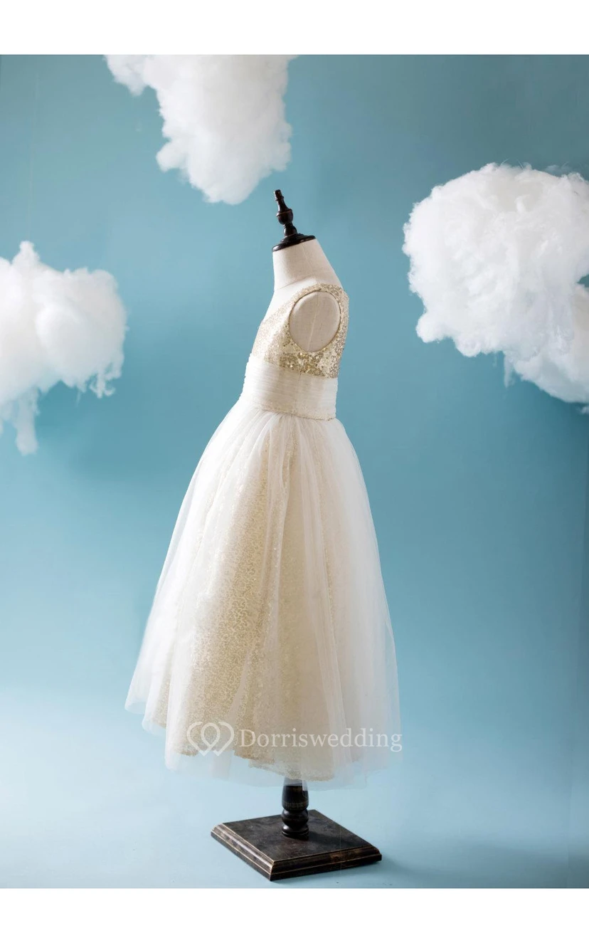 Empire V Neck Sleeveless Tulle Ball Gown With Sequins and Bandage view 3