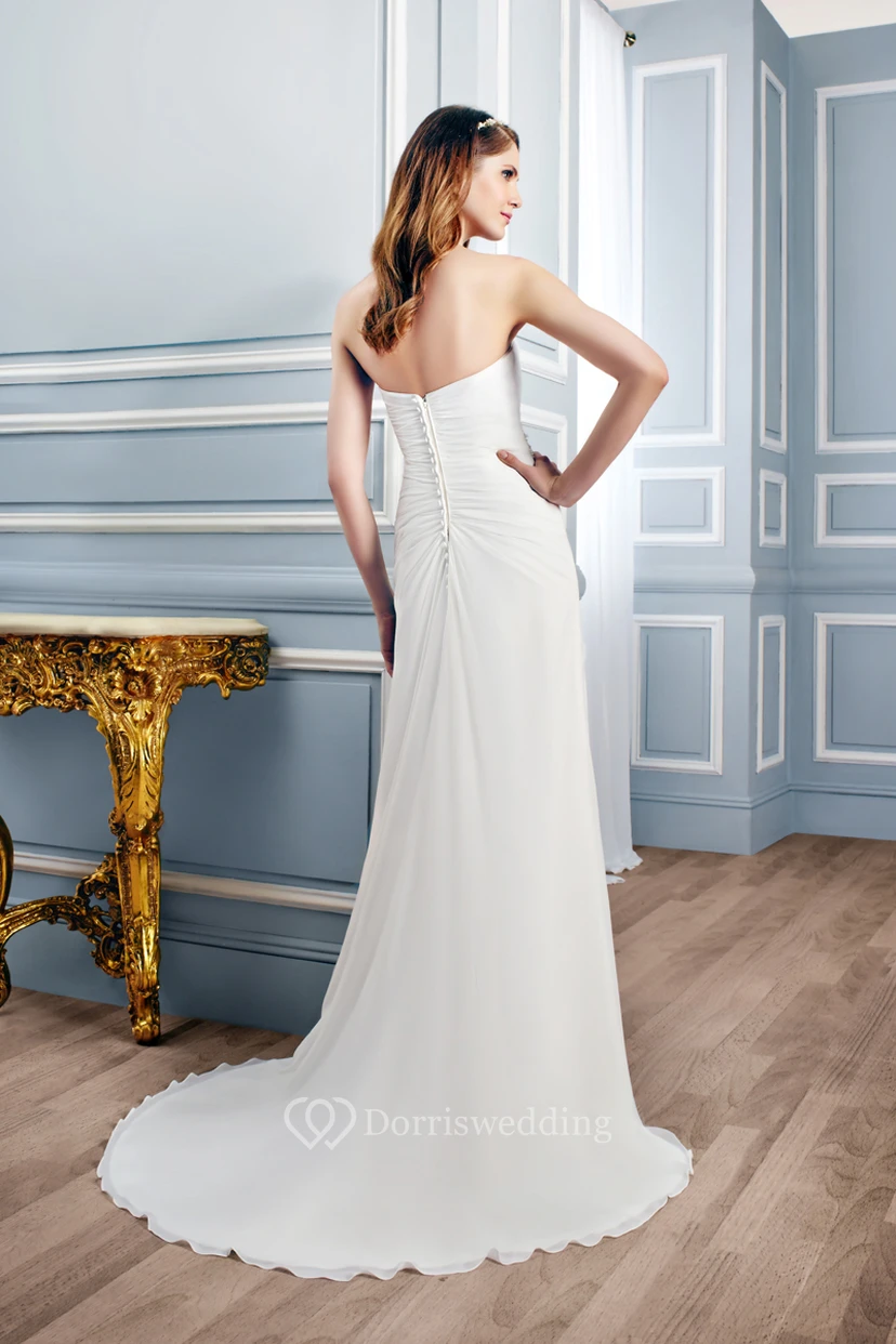 Sweetheart Maxi Ruched Chiffon Wedding Dress With Sweep Train view 2