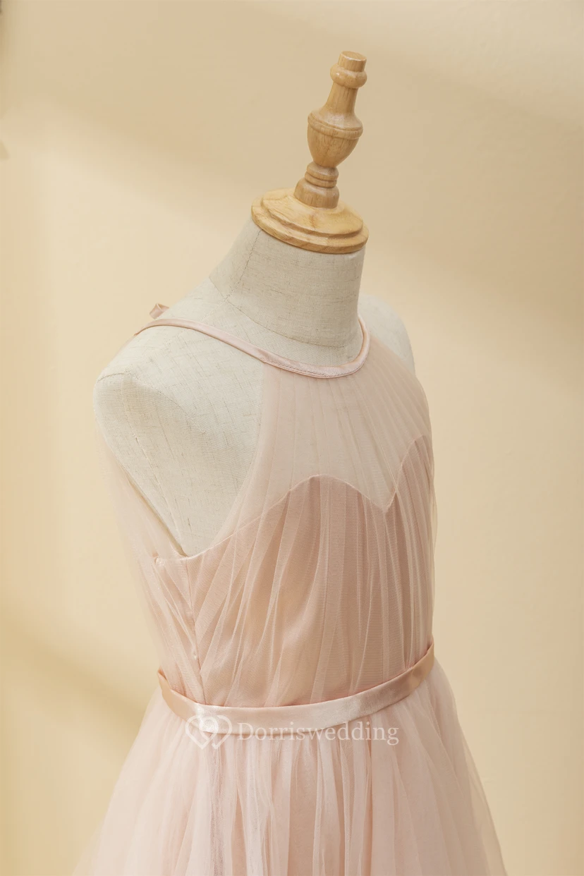 Adorable Coral Tulle Short Pleated Flowergirl Dress view 10