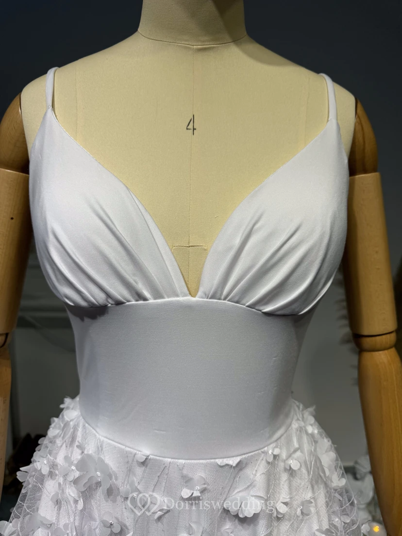 White Spaghetti Graduation Dress | Cute Sexy Plunging Simple Gown view 5