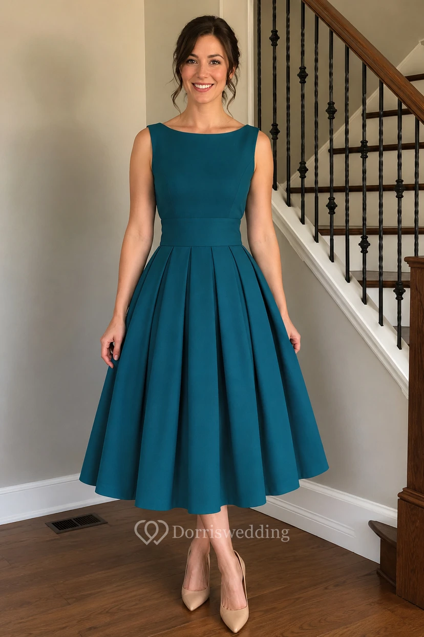 Simple Pleated Knee-Length Frock view 13