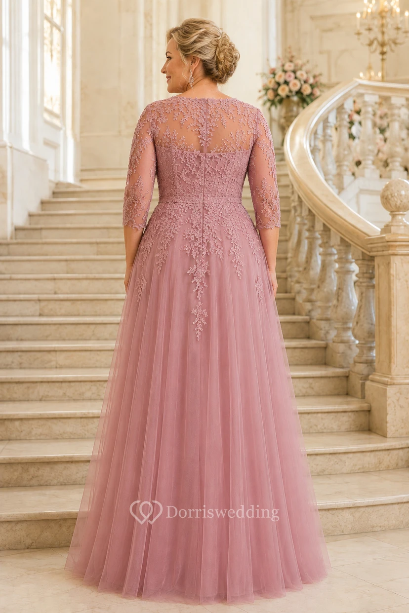 Mutterkleid in Altrosa mit Spitzenmieder und Tüll-A-Linie view 2