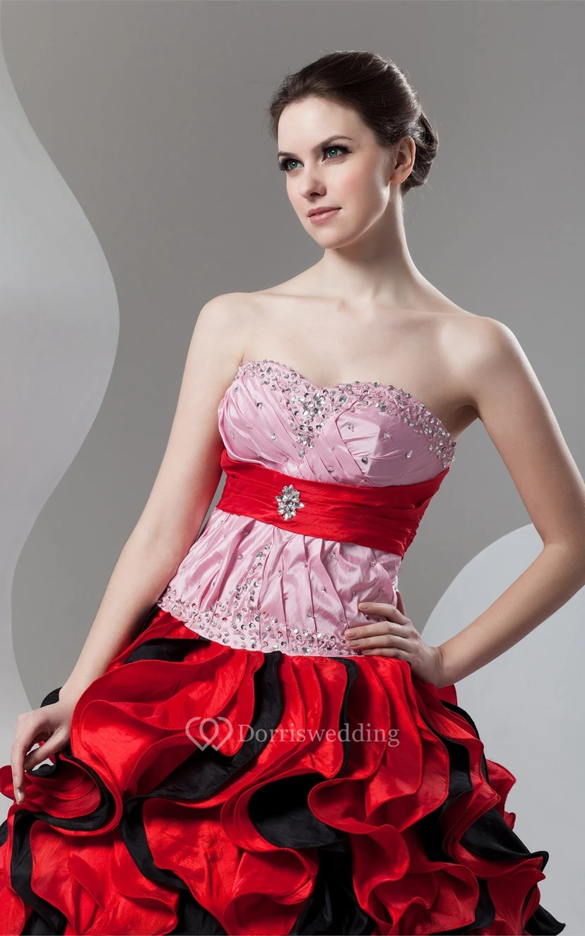 Mute-Color Ruffled Stress and Ball-Gown With Broach view 3