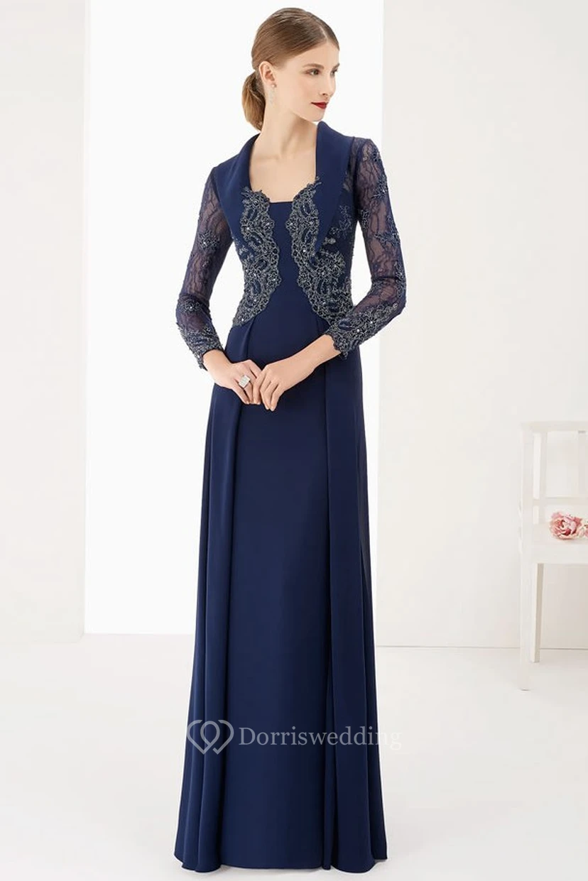 Long Sleeve A-Line Long Prom Dress With Lace Top And Collar