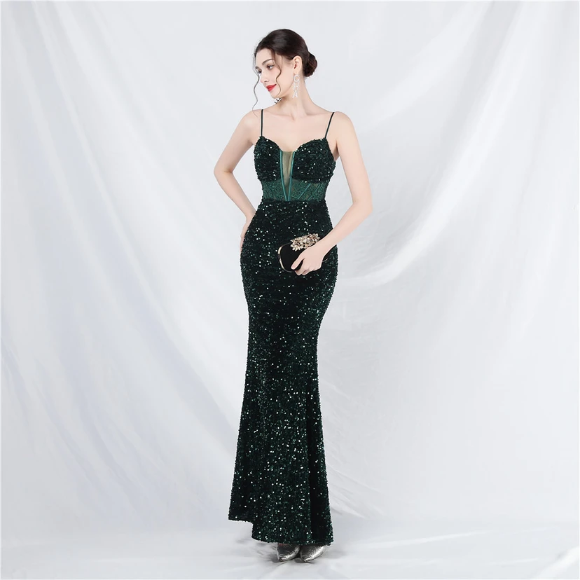 Vestido de noche pesado, estilo palacio, chaleco con diseño de espina de pescado, cintura con bordado de diamantes, flores, hombros descubiertos y tirantes. Vestido de alta gama. view 37