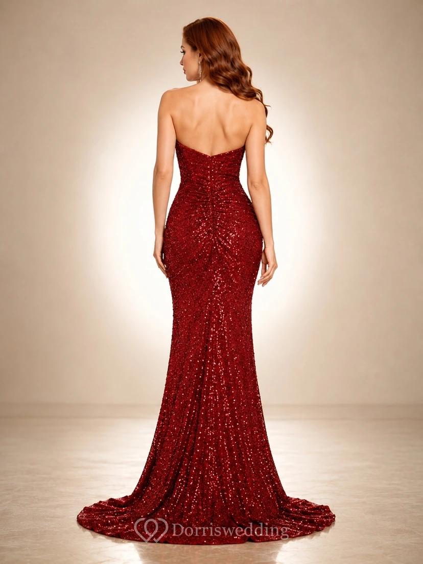 Robe de soirée sirène bustier à sequins fendue sur le devant view 2