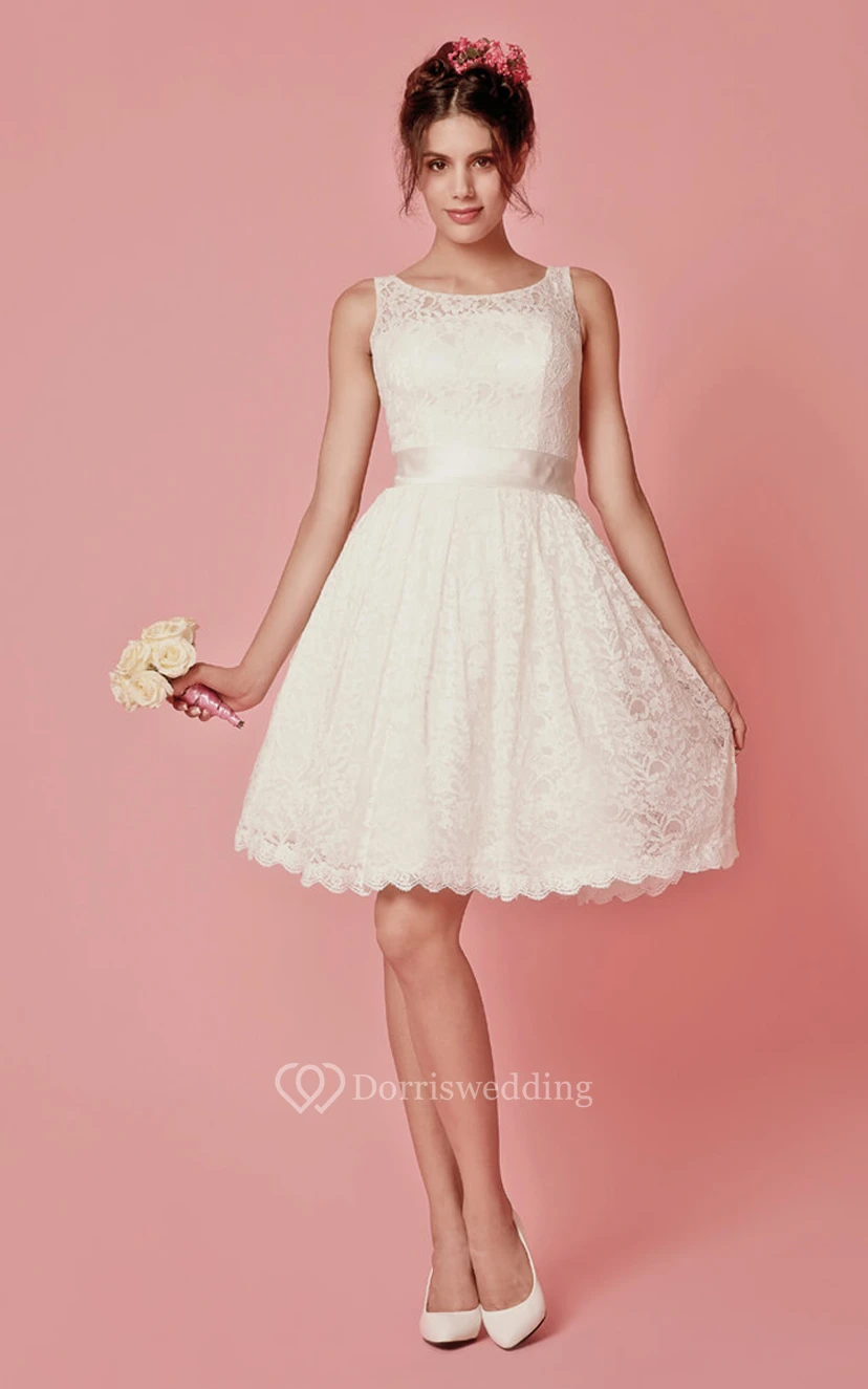 Enchanting Sleeveless Knee Length Lace Dress With Pleats view 4