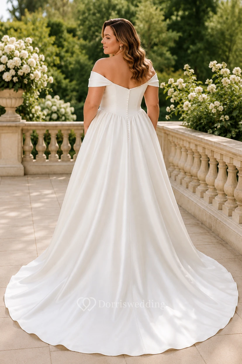 Robe de mariée de bal en satin à épaules dénudées grande taille view 2