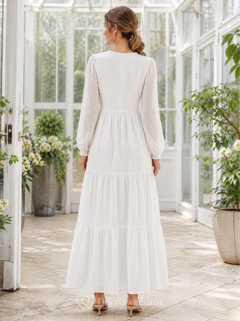 Modest Square Neck Long Sleeve Tiered Chiffon Formal Dress view 2