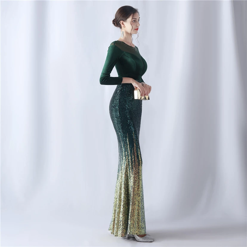 Long-Sleeved Fishtail Evening Dress High-End Atmosphere Elegant Banquet Temperament Velvet Aura Queen view 20