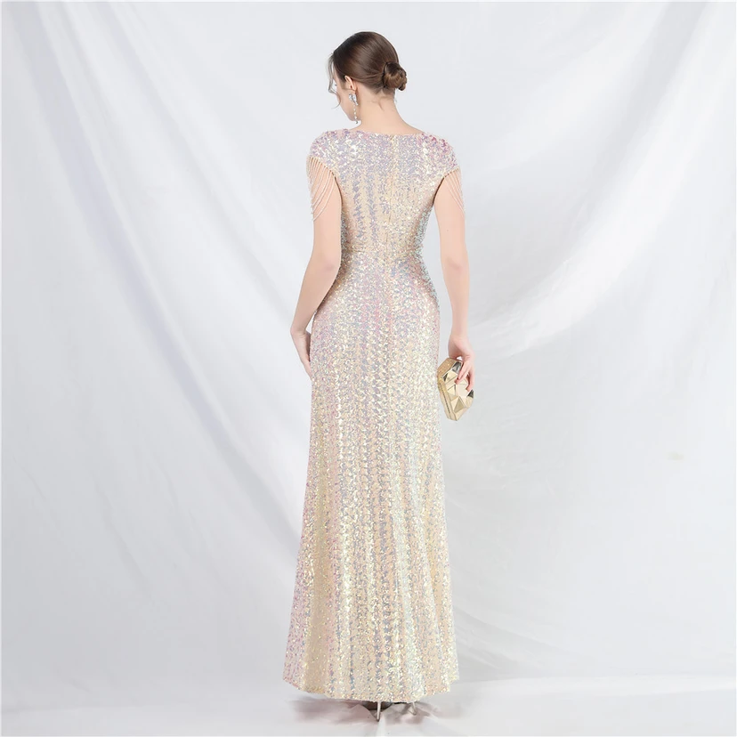A-Line Big Swing Dress Craft Sequined Long A-Line Evening Dress view 59