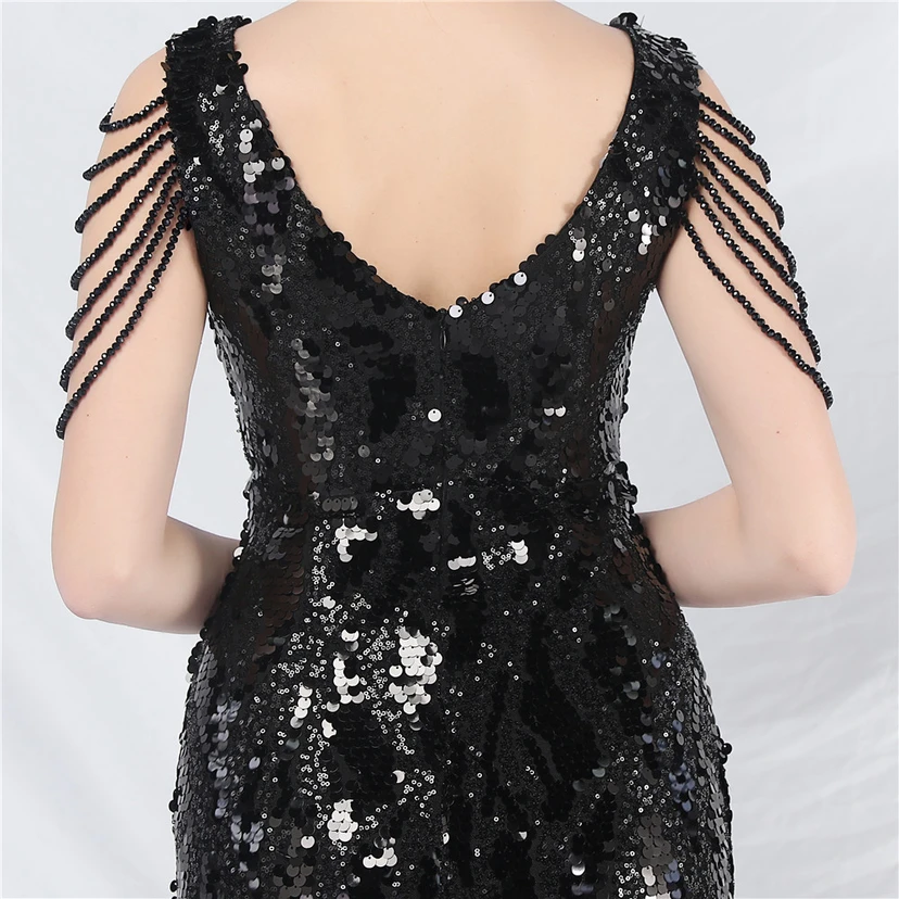 Vestido de noche largo con lentejuelas y abalorios view 43