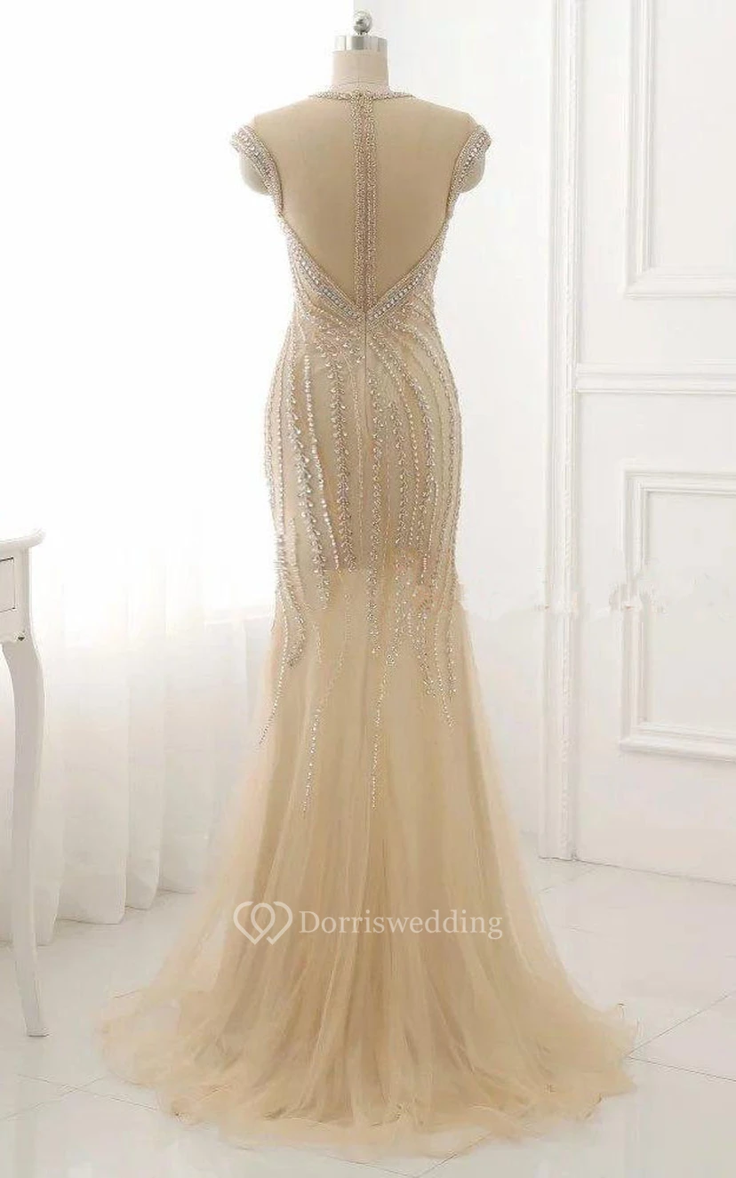 Meerjungfrauenkleid aus Tüll mit Pailletten und kurzen Ärmeln view 2