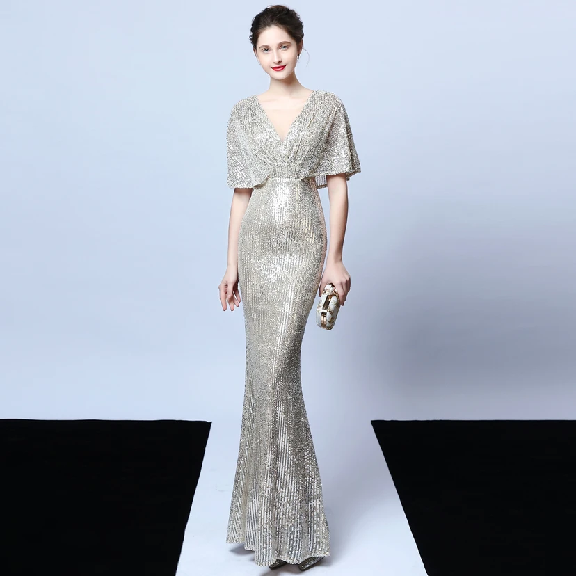 Elegantes Abendkleid mit Polyestergarn, Quasten, Pailletten und Fischschwanzsaum für Damen im Herbst view 11