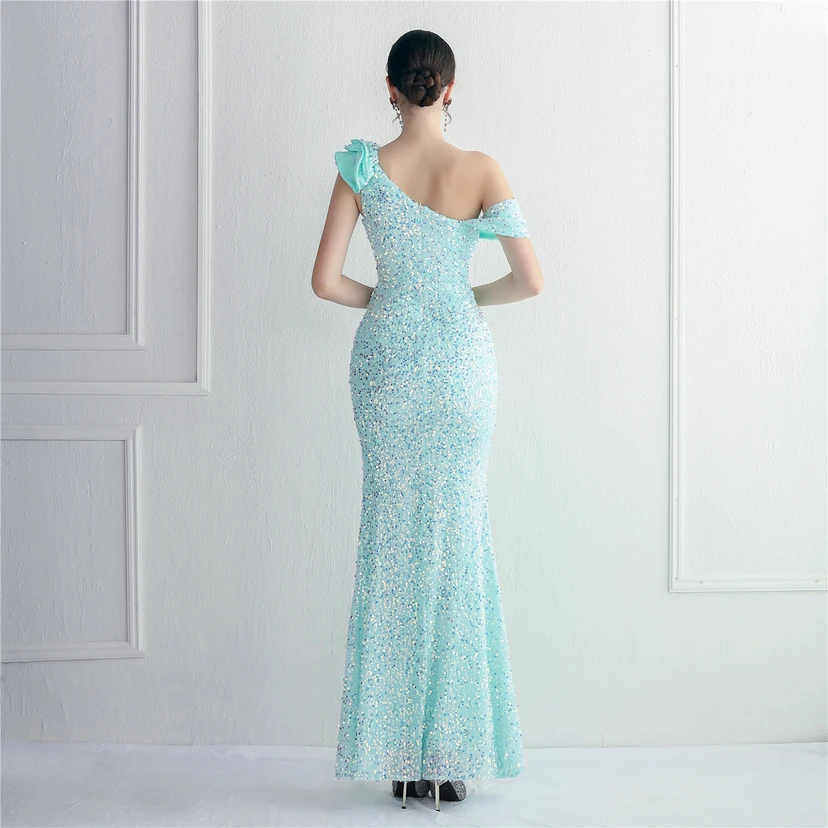 Imitation, handgefertigt, Pailletten, schulterfrei, Dankeschön-Bankett, schmaler Meerjungfrauenrock, Hochzeitsauto-Modellausstellung, Prominentenbankett view 51