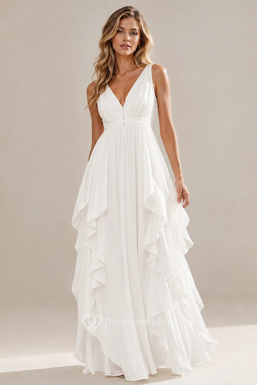 Sleeveless Chiffon Stylish Dress With Ruffles view 13