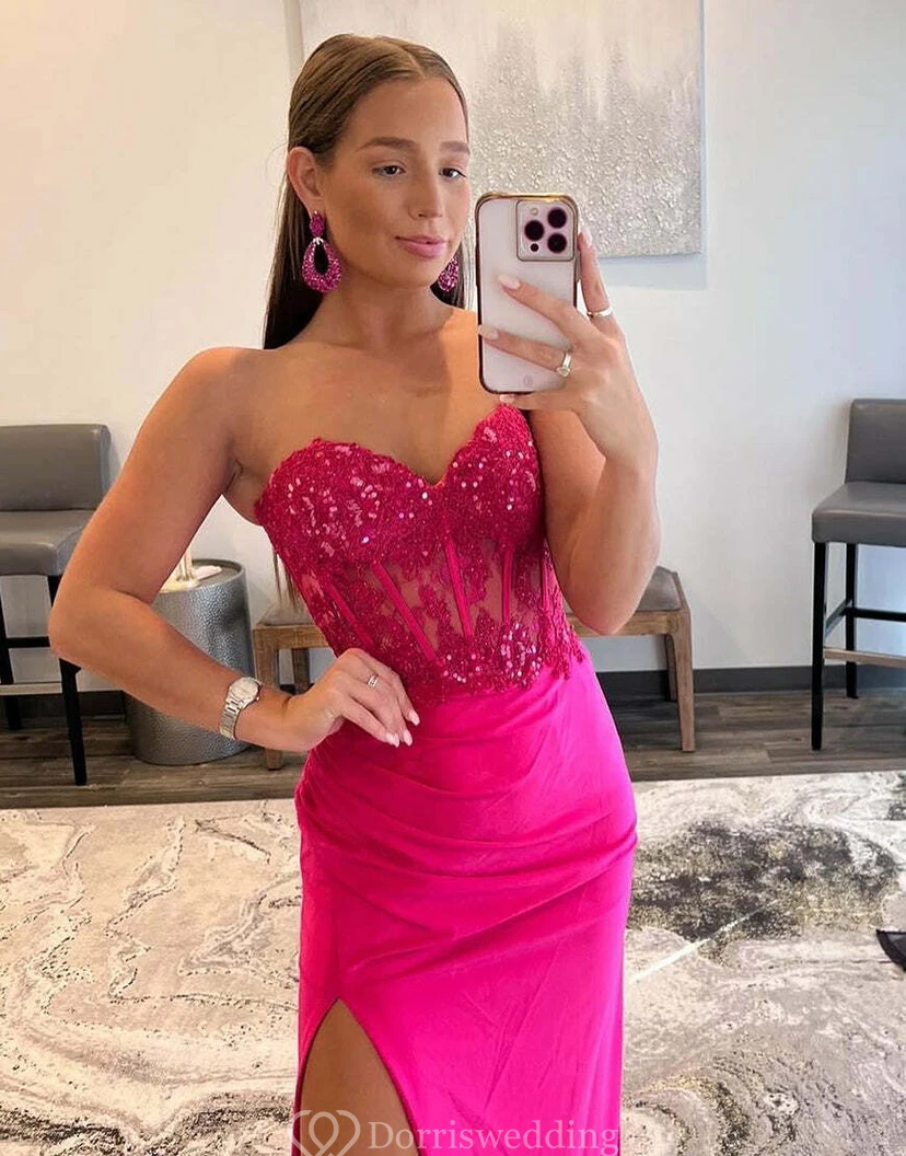 Fuchsia Sequin Corset Gown view 3