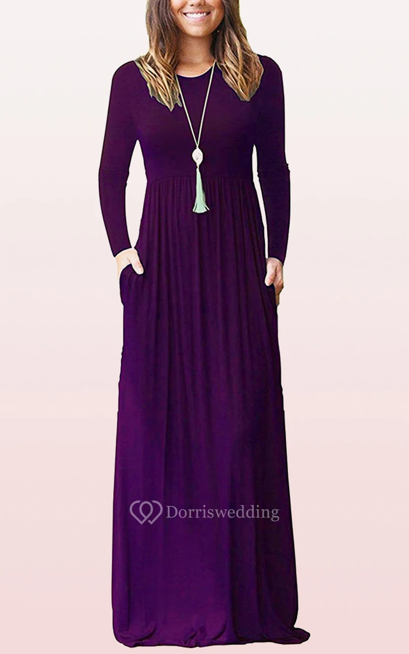 Elegantes Jersey-Gästekleid mit langen Ärmeln, U-Boot-Ausschnitt, A-Linie und Taschen view 12