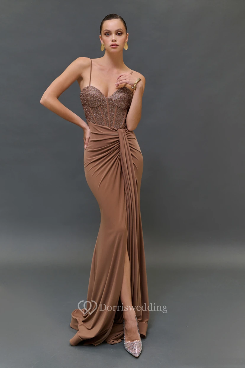 Sexy Spaghetti Ruched Sheath Split Dress with Sequin video preview