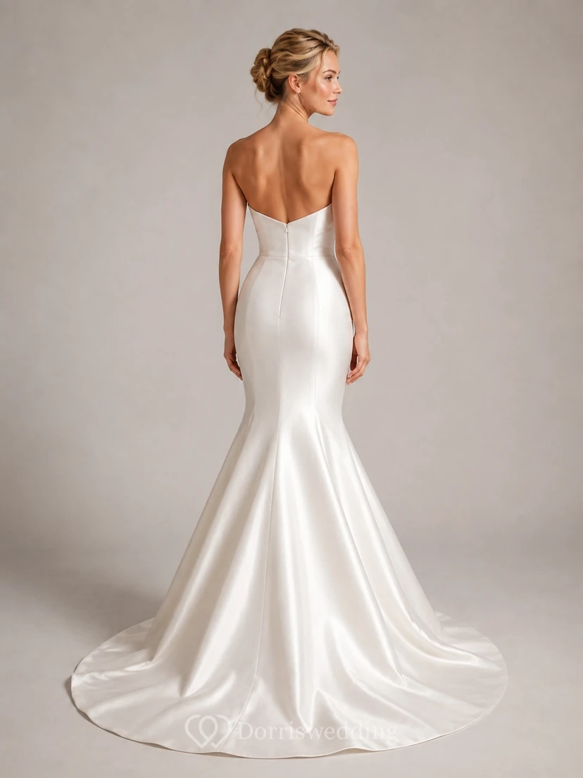 Satin Sweetheart Mermaid Floor-Length Sweep Train Simple Bridal Gown view 2