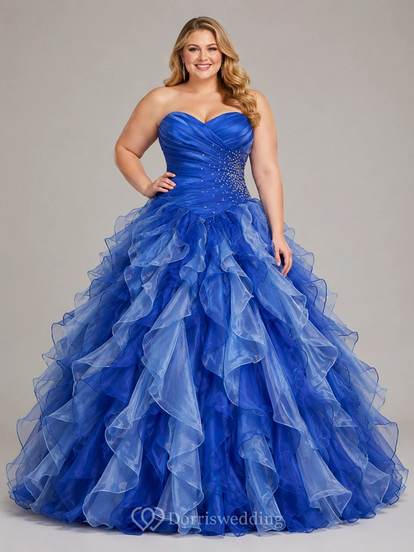 Dreaming Sweetheart Ruched Ball Gown With Cascading Ruffles and Rhinestones view 4