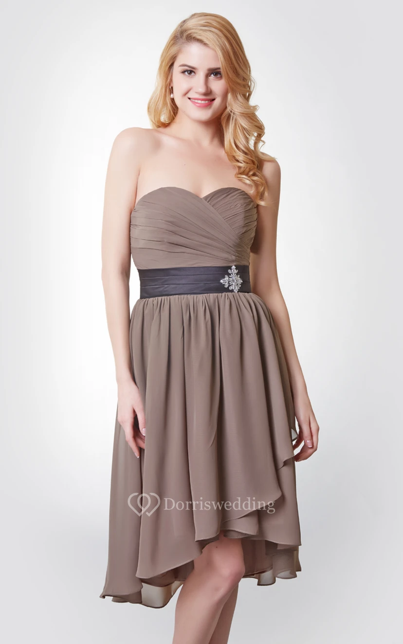Sweetheart Ruched Tiered Short Chiffon Dress With Beaded Detailing view 4