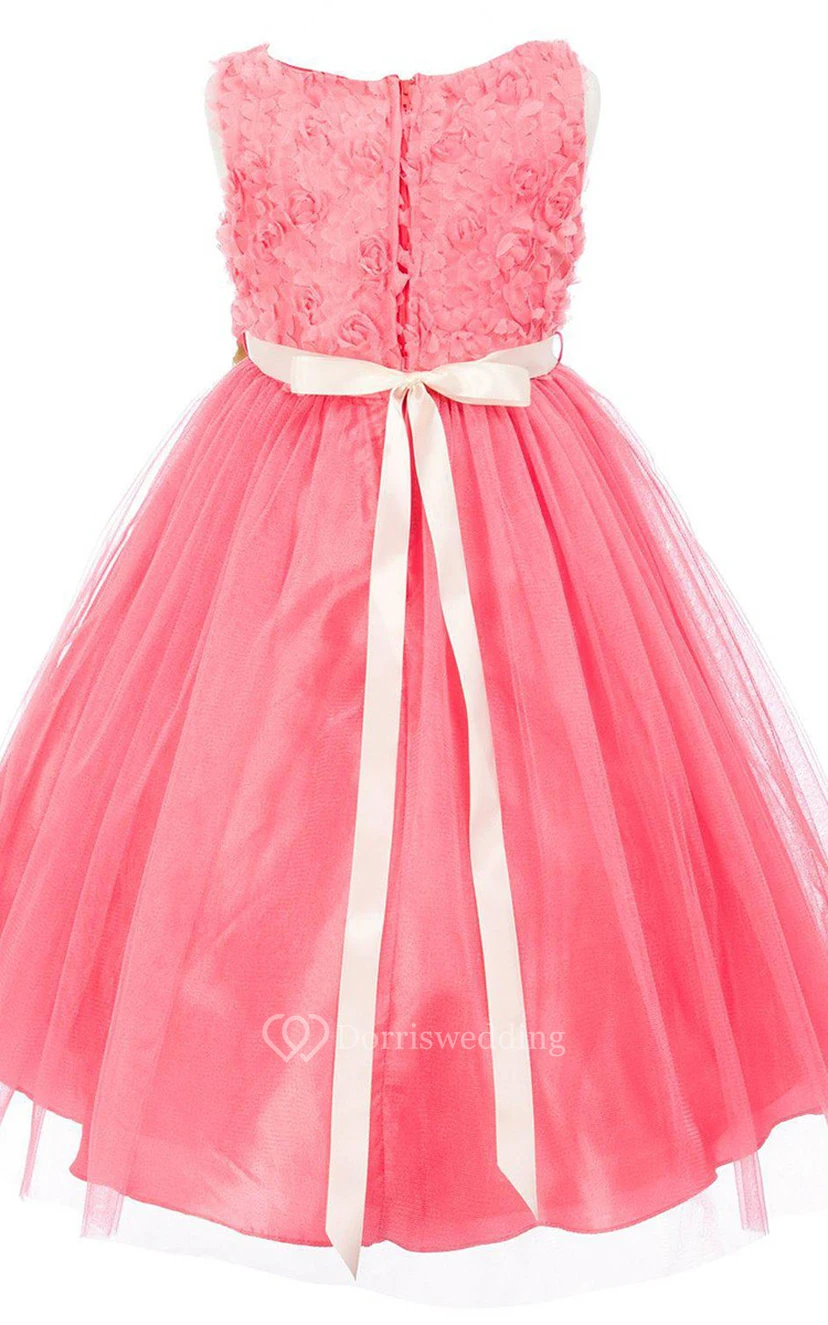 Sleeveless A-line Ruched Dress With Flowers view 3