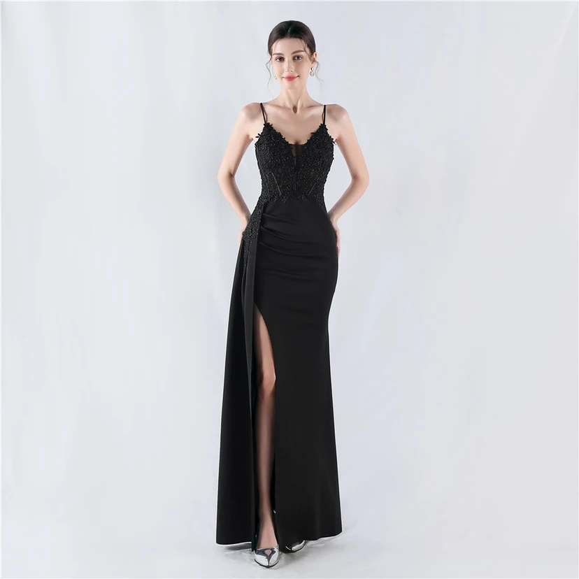 Heavy Hot Diamonds And Flower-Set Waisted Fishbone Satin Evening Dress Annual Meeting Wedding view 37