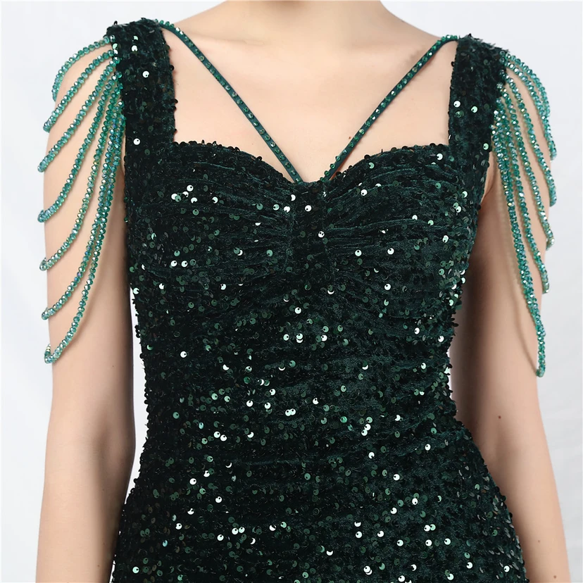 Velvet Handmade Sequined Heavy Craft Beaded Fantasy Sequined Short Skirt Evening Dress view 58