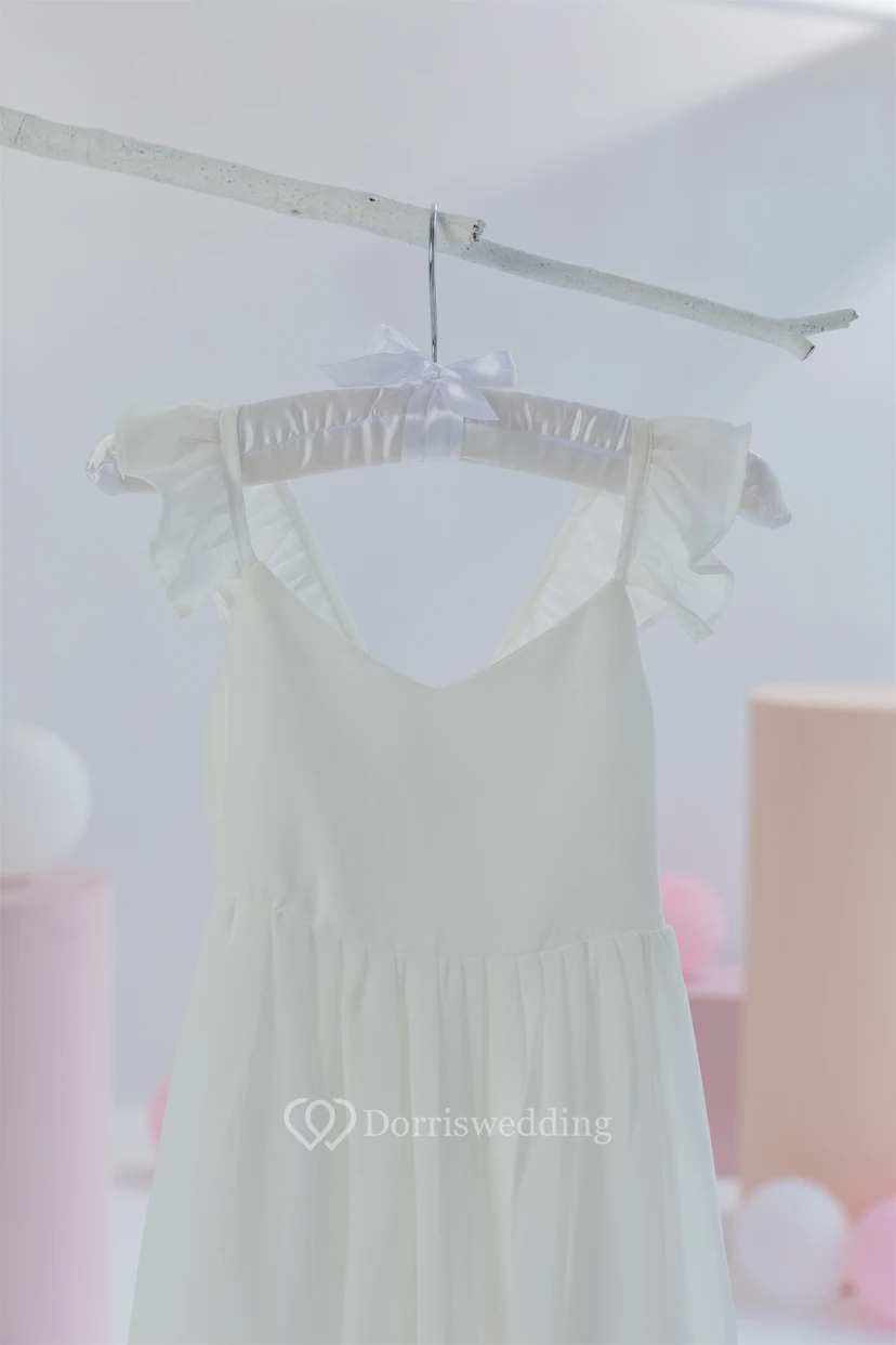 Simple Chiffon Short Communion Cap Flowergirl Dress view 5