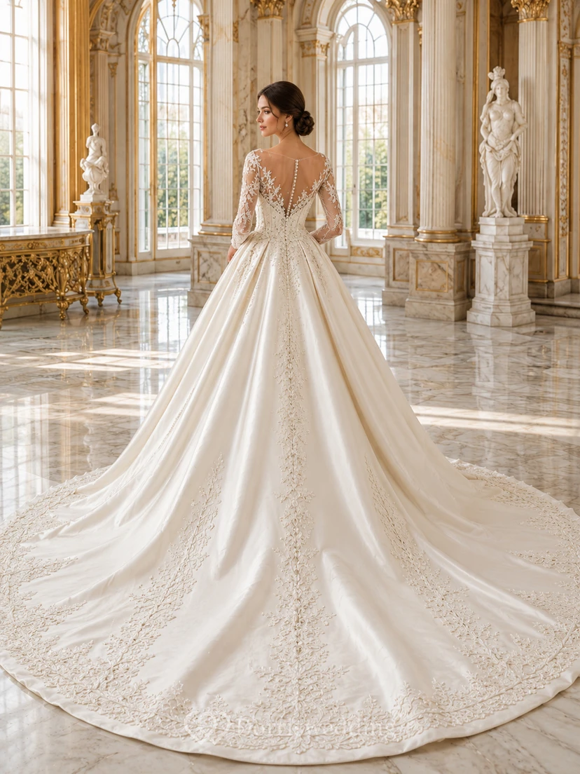 Vestido de novia de tul, estilo princesa, escote corazón, sin mangas, cola de capilla, con corsé y cordones en la espalda. view 2
