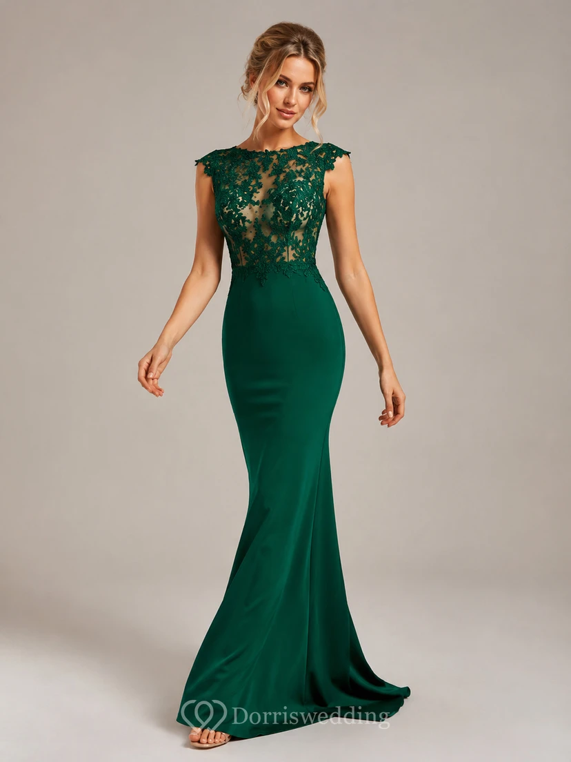 Elegant Black Sleeveless Mermaid Evening Dress Lace Appliques Beadings view 3