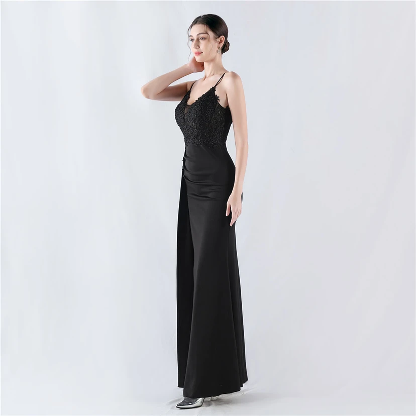 Heavy Hot Diamonds And Flower-Set Waisted Fishbone Satin Evening Dress Annual Meeting Wedding view 39