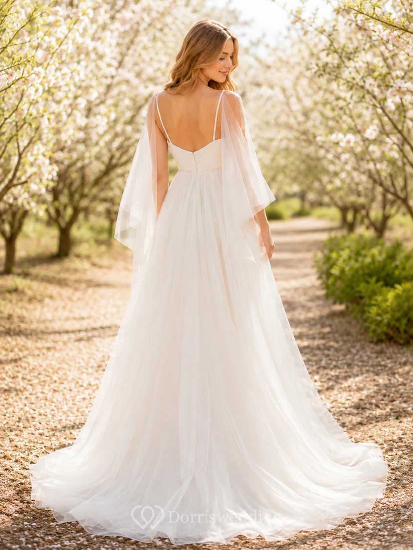 Robe de mariée de maternité à bretelles spaghetti et dos drapé, style verger view 2