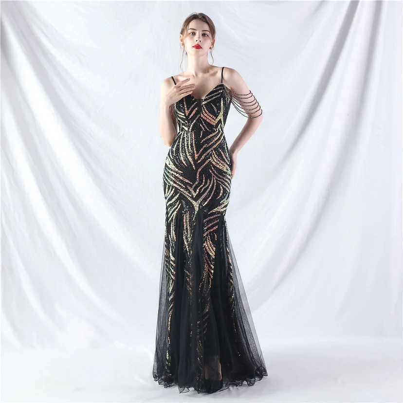 Layered Beads Spliced ​​Mesh High-End Evening Dress view 55