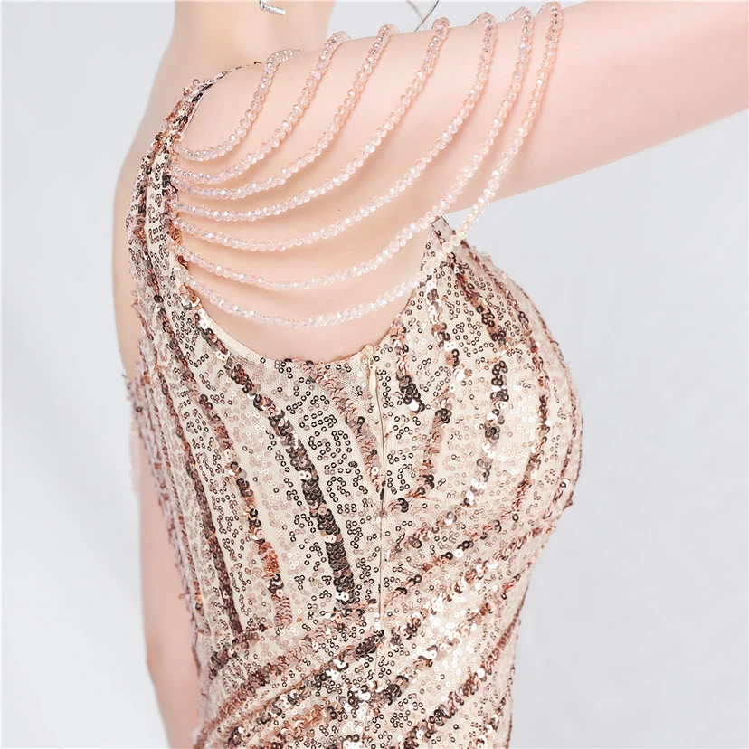 Craft Sequined Velvet Bottom Handmade Beaded Long Elegant Light Luxury Evening Dress view 10