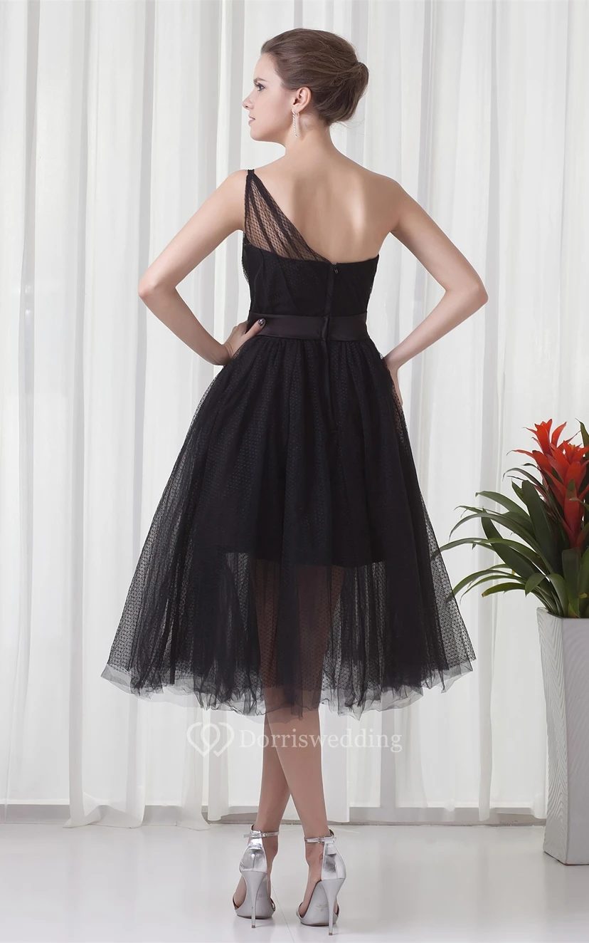 Robe trapèze asymétrique en tulle, longueur thé, avec fronces view 4