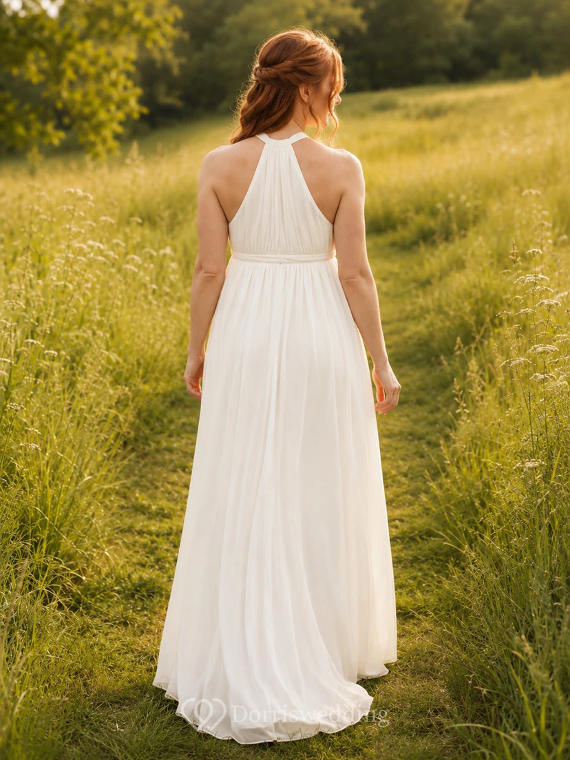 Halter neck sleeveless empire maternity chiffon meadow maxi dress view 2