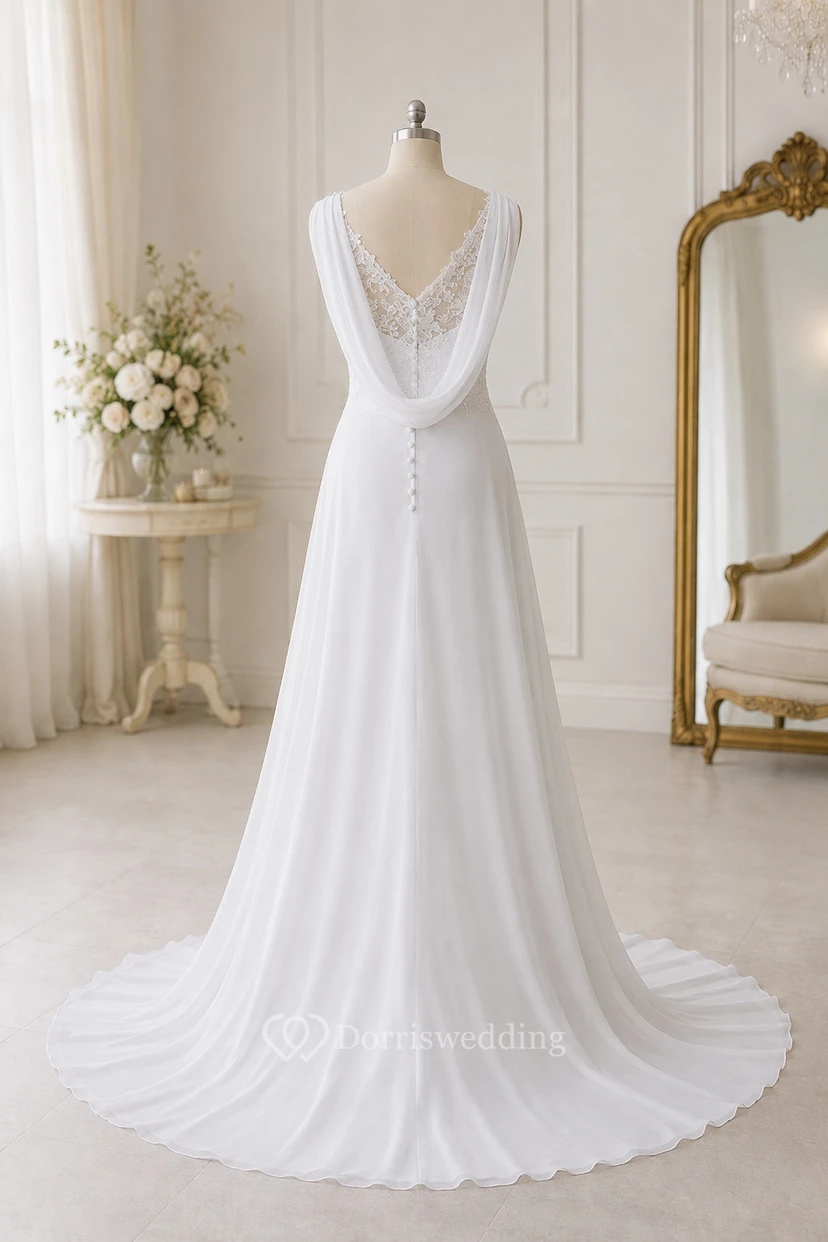 Ärmelloses, drapiertes, rückenfreies Chiffonkleid view 8