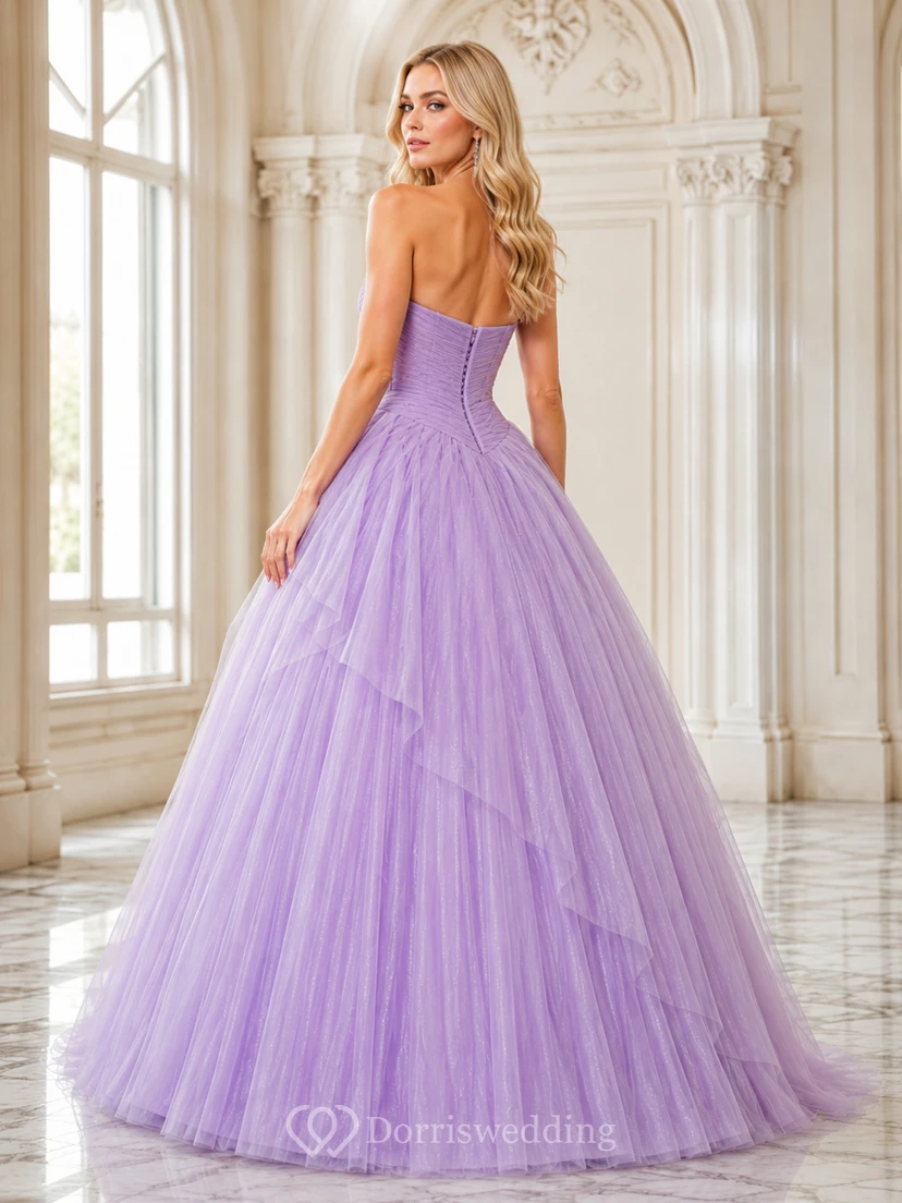 Asymmetric Tulle Lavender Ball Gown Floor-length Spaghetti Sweetheart Sleeveless Luxury Romantic Prom Quinceanera Celebrity Dress view 2