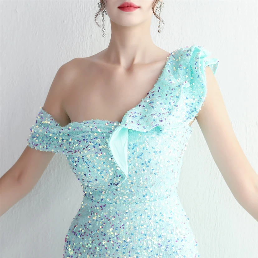 Imitation, handgefertigt, Pailletten, schulterfrei, Dankeschön-Bankett, schmaler Meerjungfrauenrock, Hochzeitsauto-Modellausstellung, Prominentenbankett view 53